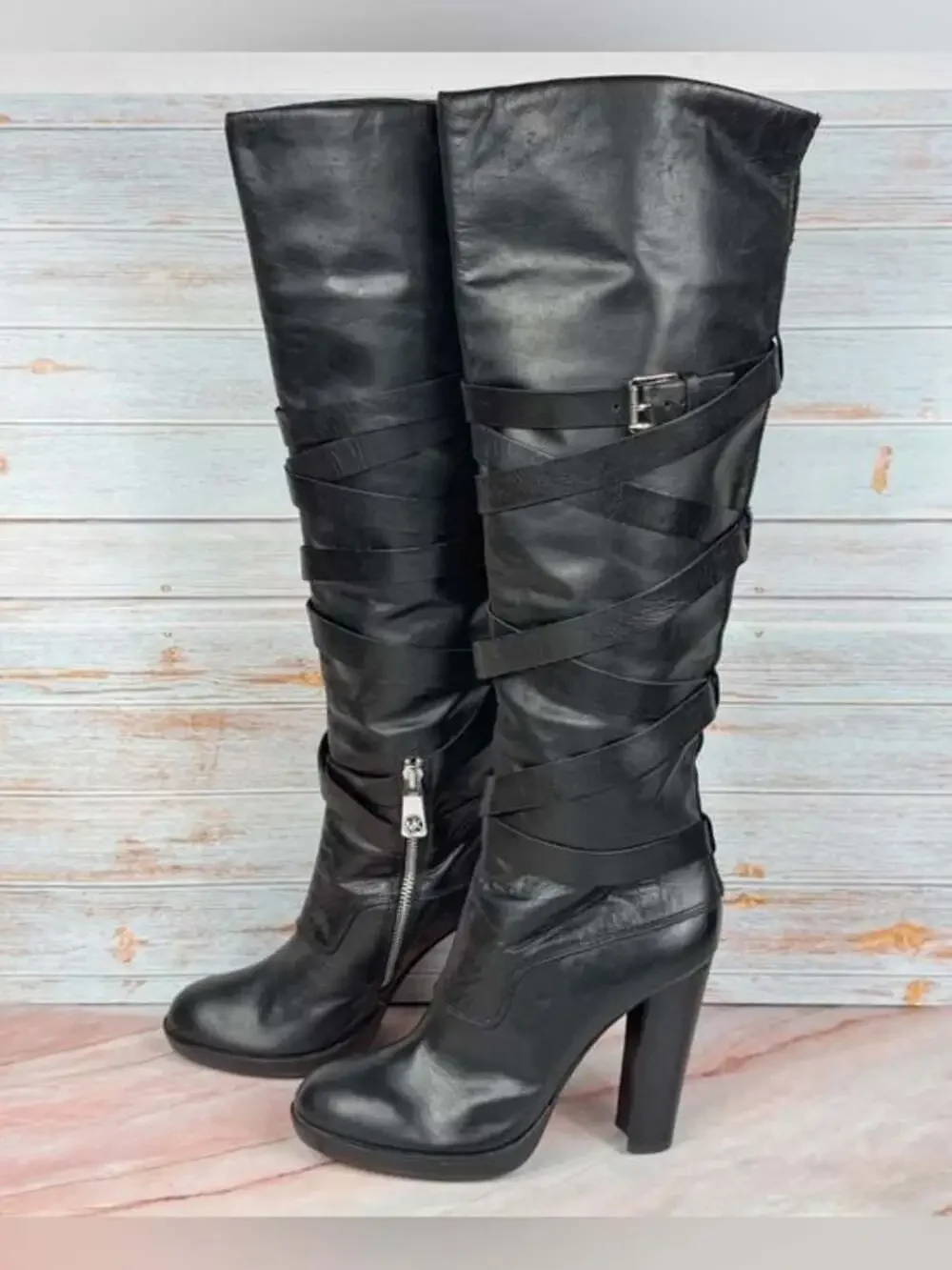 NWOT MICHAEL Michael Kors Greenwich Knee High black leather boots